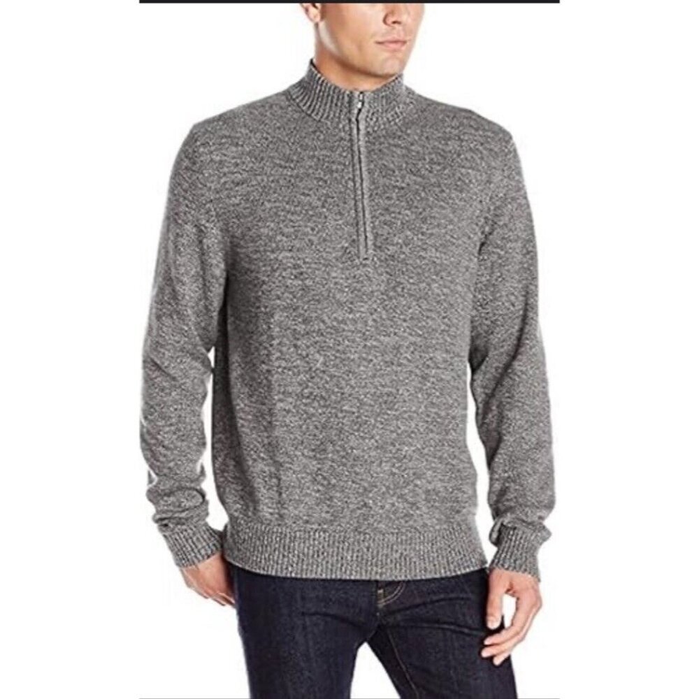 IZOD Sweaters Size XL Men’s 1/4 Zip Neck Heavy Winter Marled Waffle Knit Gray